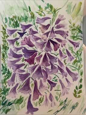 Floral jacarandas Watercolor Wall Art - Purple & Green